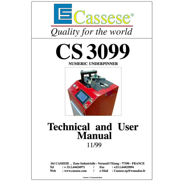 Cassese cs3099 user manual - Underpinner Spares